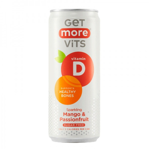 Get More Vits Vit D Can 12x330ml Sparkling Mango & Passionfruit