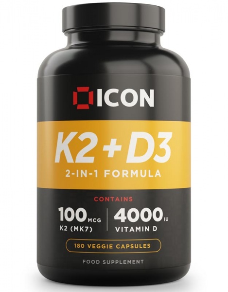 ICON Nutrition Vitamin K2 + D3 Complex 180 Veg Caps