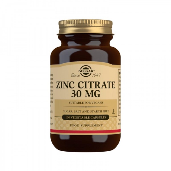 Solgar Zinc Citrate 30 mg Vegetable Capsules 100Tabs